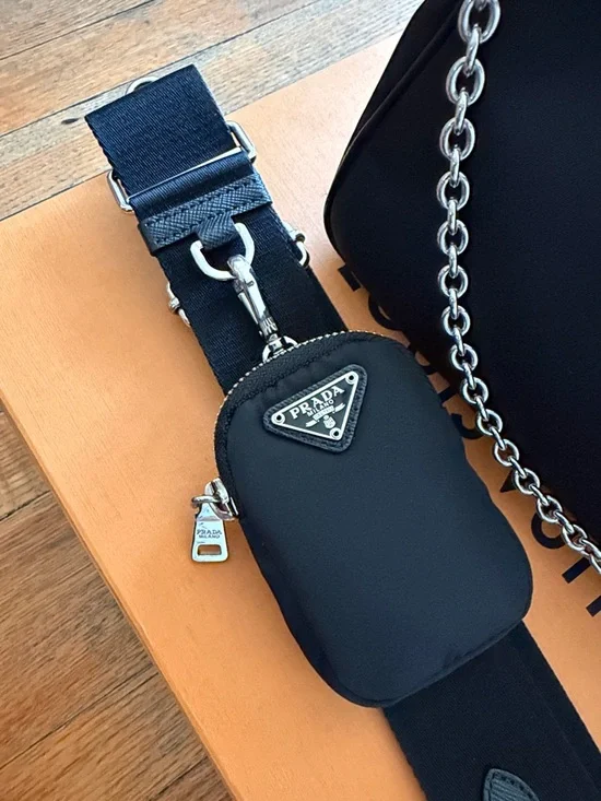 Prada Black Nylon Crescent Shoulder Bag with Chain and Strap - Picture 2 of 7